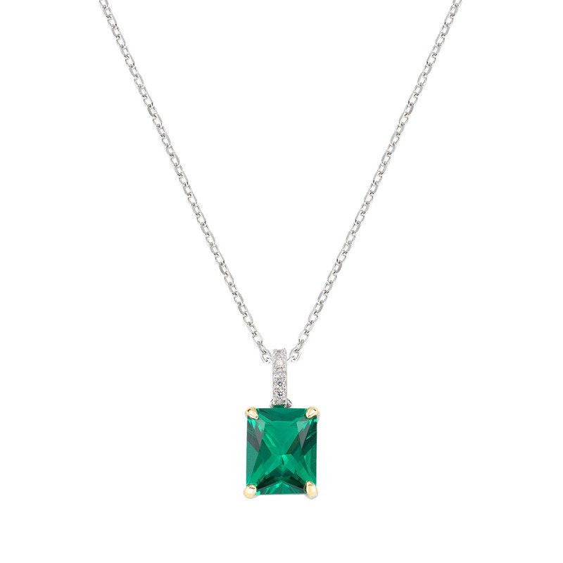 Collana in AG925 zircone verde e zirconi bianchi - Rodio - (Lungh. 40 + 5 cm) - clck1rebvez