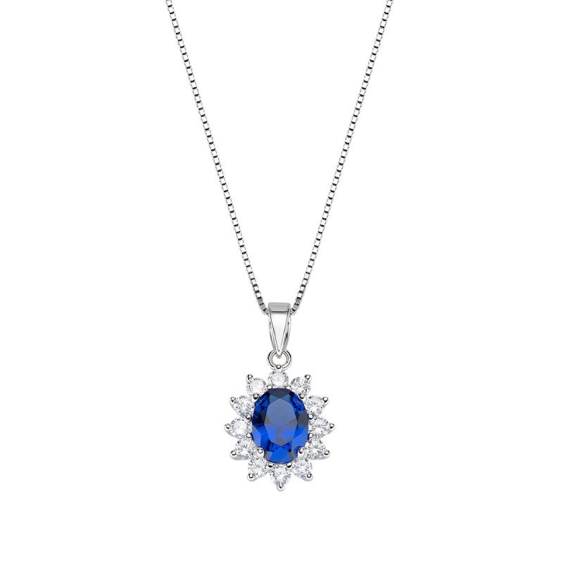 Collana AG 925 zirconi bianchi e zircone blu - Rodio - (40 + 2,5 + 2,5 cm - Ø 1,5 cm) - clldgbbbl