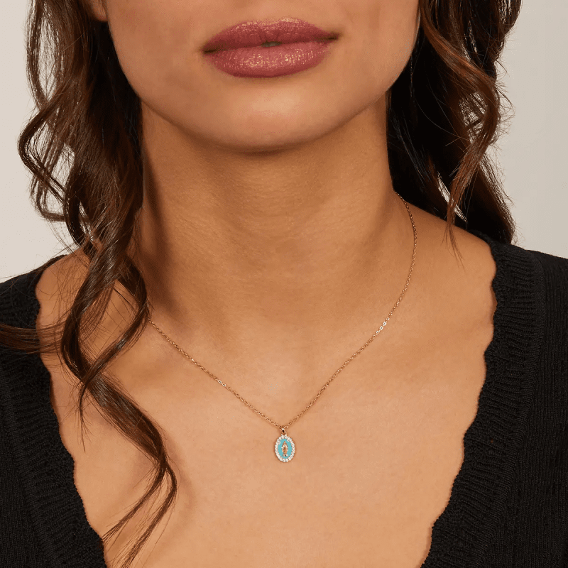 Collana mini Medaglia Miracolosa smaltata Turchese - clmismgpe Collana mini Medaglia Miracolosa smaltata Turchese - clmismgpe
