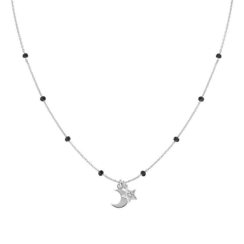 Collana in AG925 smalto nero e zirconi bianchi - Rodio - (Lungh. 40+5cm) - clsmlszbn Collana in AG925 smalto nero e zirconi bianchi - Rodio - (Lungh. 40+5cm) - clsmlszbn