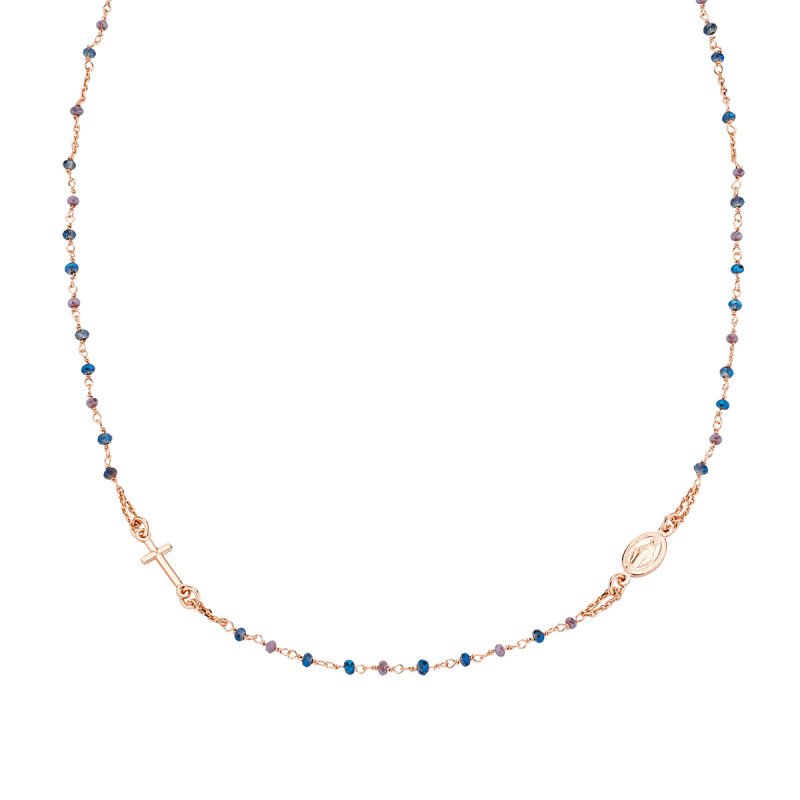 Collana in AG925 cristalli blu e tortora - Rosè - (Lungh. 44 + 4 cm) - cro10rblto3