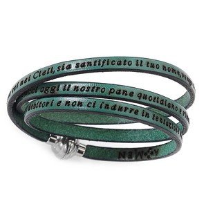 Bracciale in pelle con inciso il Padre Nostro (italiano) - Verde - Misura 57 - pnit03-57 Bracciale in pelle con inciso il Padre Nostro (italiano) - Verde - Misura 57 - pnit03-57