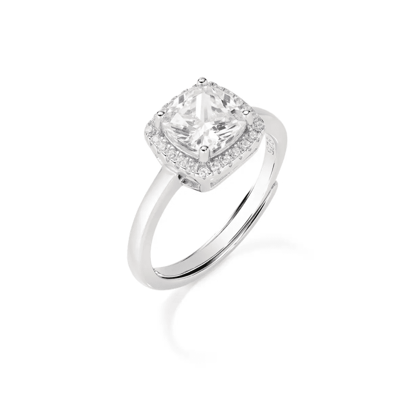 Anello Lady Regolabile con Zircone Bianco Taglio Radiant - rquabbbz3