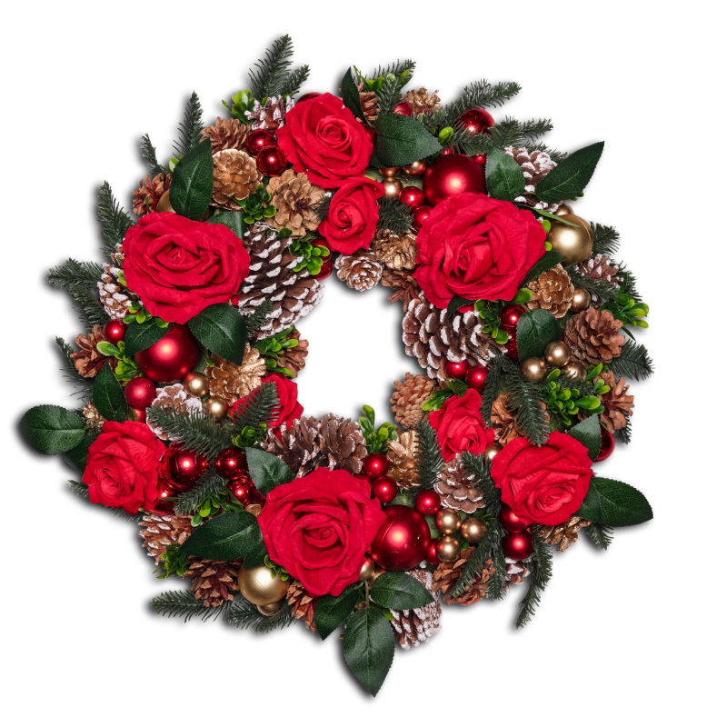 Ghirlanda Deluxe Rose Rosse diametro 60 Cm. - d18663