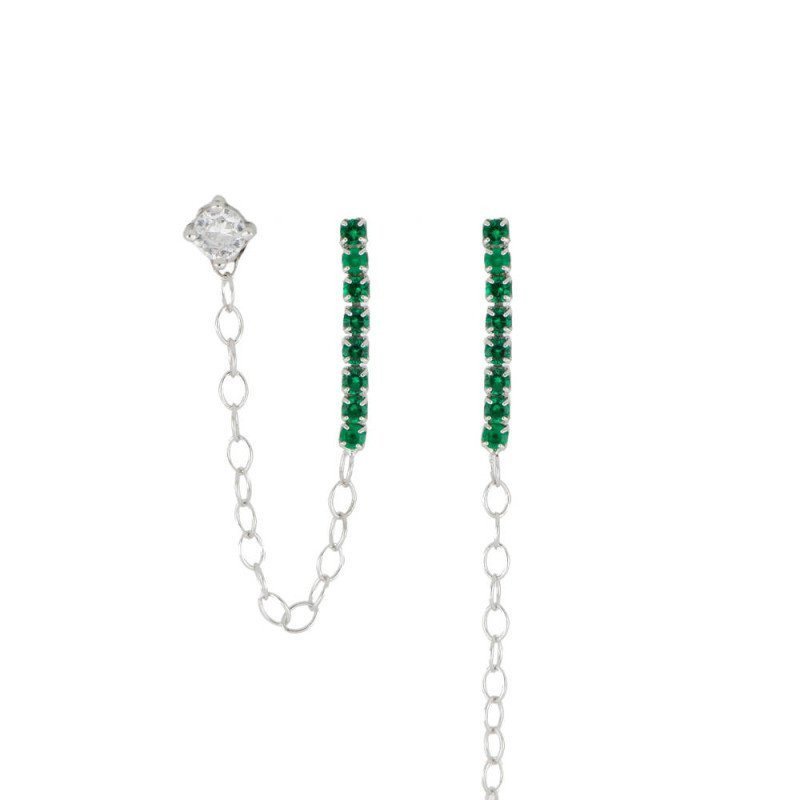 Doppio orecchino argento 925 tennis placcato verde - rodio - agor122tpl6v Doppio orecchino argento 925 tennis placcato verde - rodio - agor122tpl6v