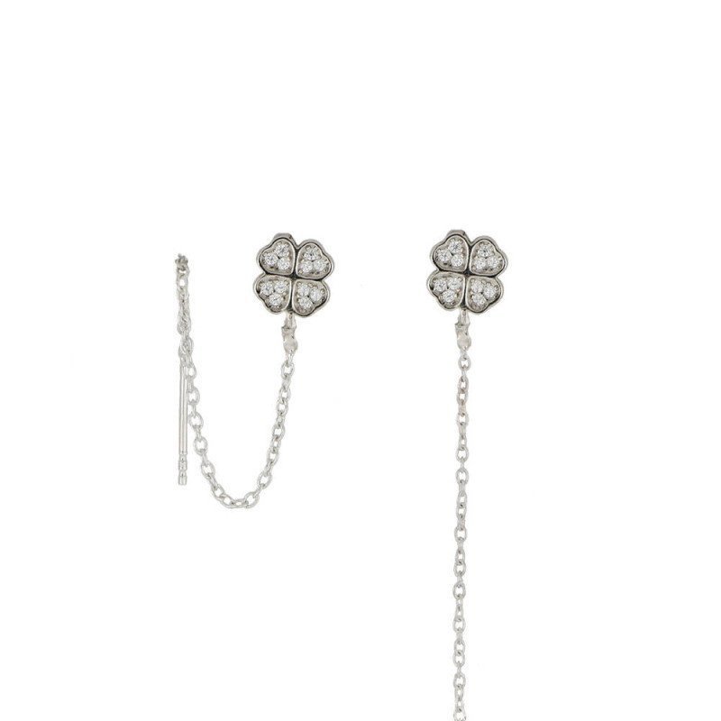 Orecchini argento 925 chiusura a clip Quadrifoglio - rodio - agor126mdf3 Orecchini argento 925 chiusura a clip Quadrifoglio - rodio - agor126mdf3