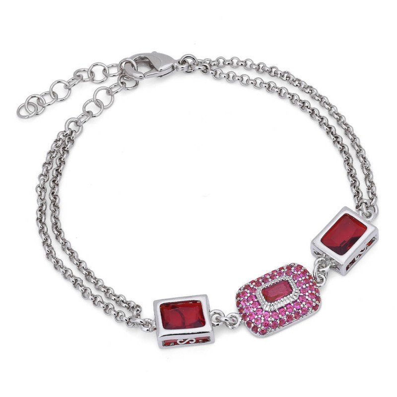 Bracciale placcato oro 18kt con zirconi rossi - platino - brfant266zr