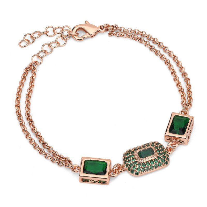 Bracciale placcato oro 18kt con zirconi verdi - rose - brfant267zv