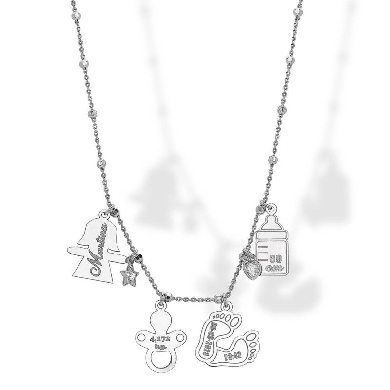 Collana in argento 925 collana con ciondoli per nascita - cln012 Collana in argento 925 collana con ciondoli per nascita - cln012