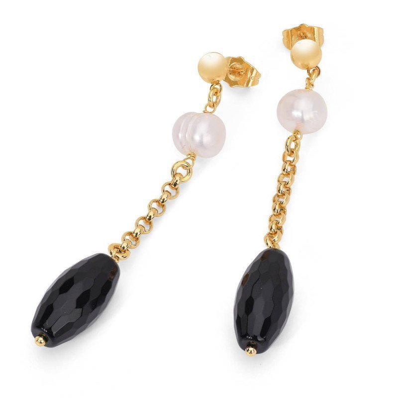 Orecchini placcato oro 18kt pietre occhio tigre bianco - dorato - orfant276