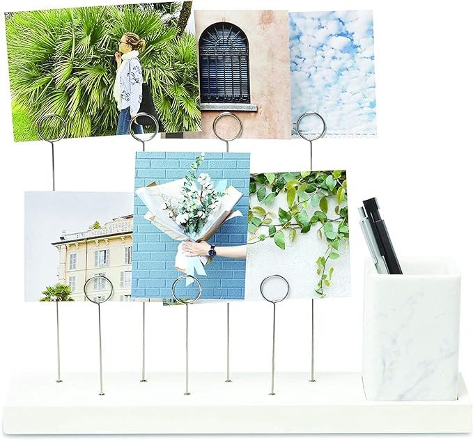 Umbra Gala, Fioriera o portapenne multi incorporato per scrivania, senza cornice con 7 clip per foto, bianco - 1004414-660