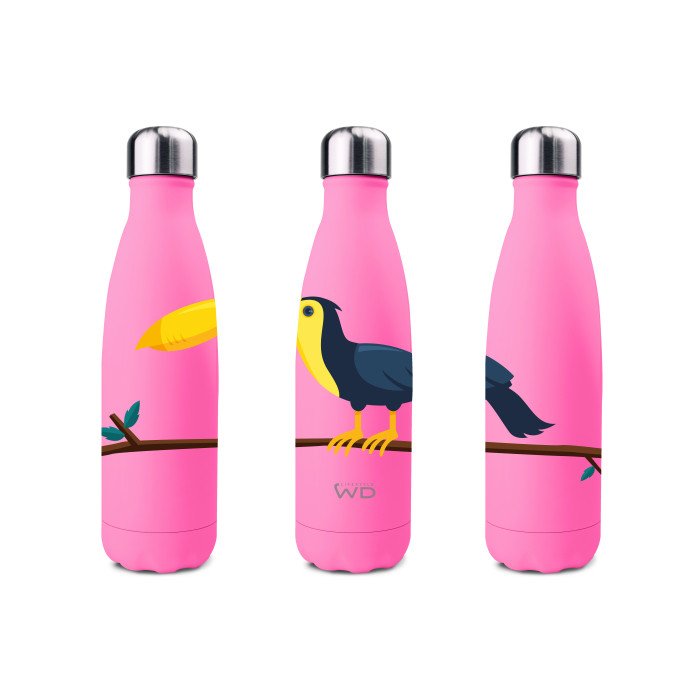 Bottiglia termica in acciao inox. Capacità 500 ml. Decoro tucano. - wd365tuc