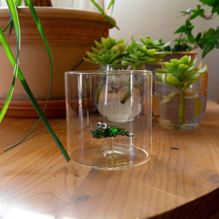 Bicchiere in vetro borosilicato. Capacità 250. Decoro Alligatore - wd566all