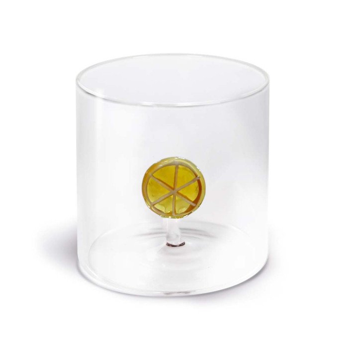 Bicchiere in vetro borosilicato. Capacità 250 ml. Decoro arancia. - wd566ara