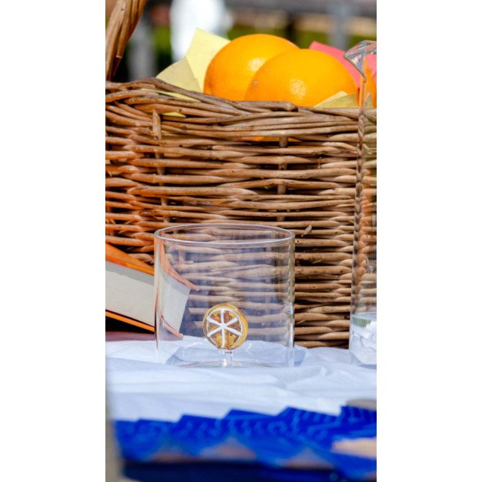 Bicchiere in vetro borosilicato. Capacità 250 ml. Decoro arancia. - wd566ara