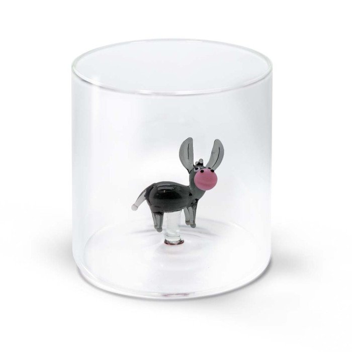 Bicchiere in vetro borosilicato. Capacità 250 ml. Decoro asino. - wd566asi
