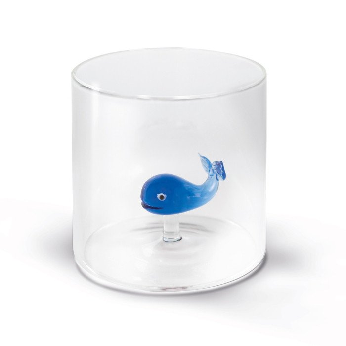 Bicchiere in vetro borosilicato. Capacità 250 ml. Decoro balena. - wd566bal