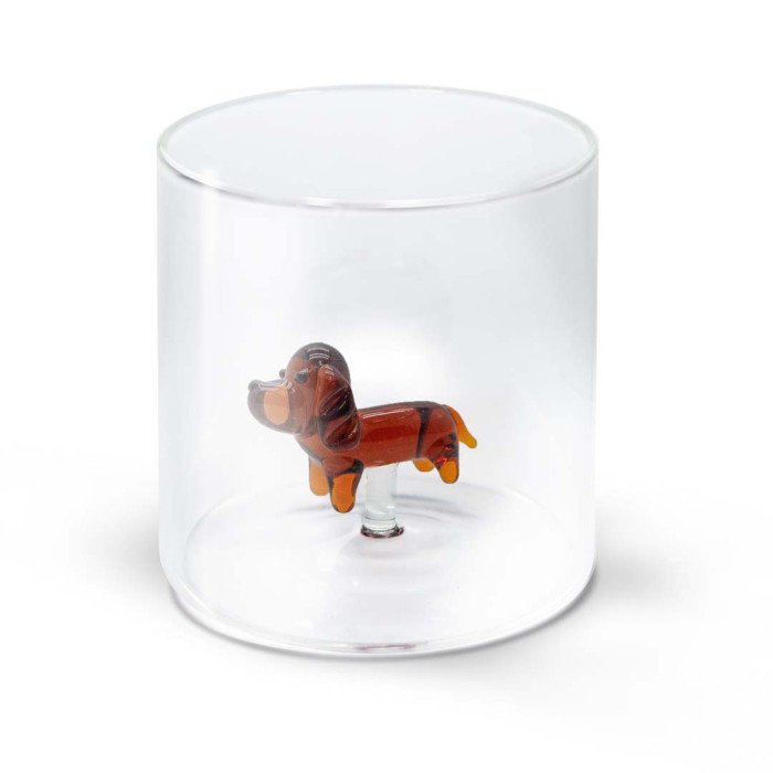 Bicchiere in vetro borosilicato. Capacità 250 ml. Decoro bassotto. - wd566bas