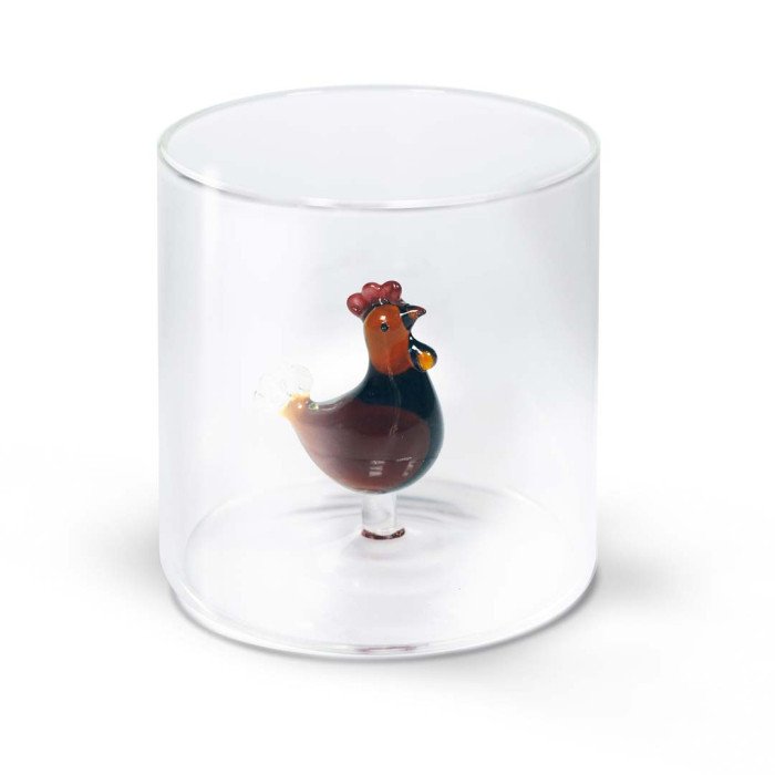 Bicchiere in vetro borosilicato. Capacità 250 ml. Decoro gallina - wd566gal