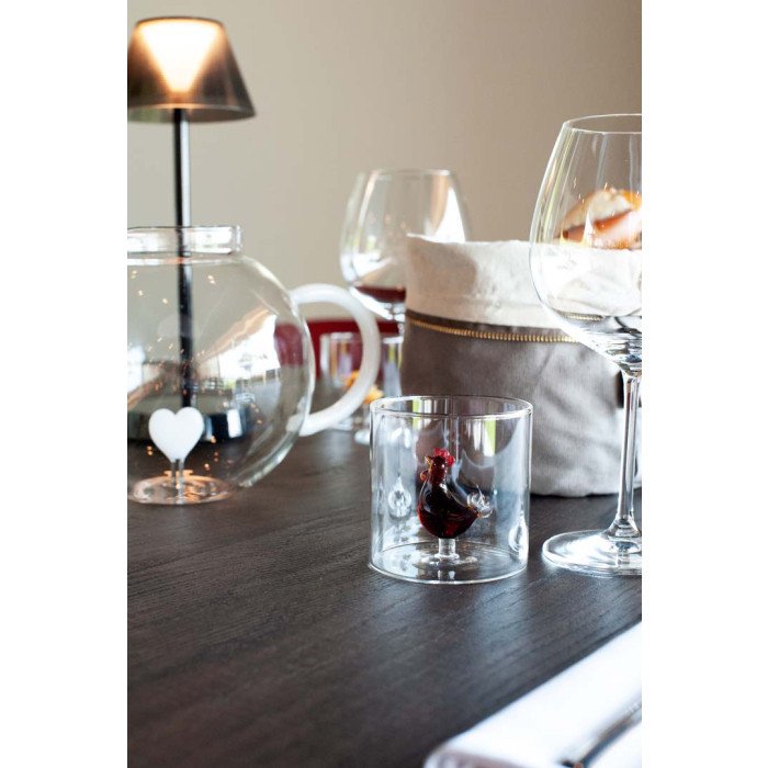 Bicchiere in vetro borosilicato. Capacità 250 ml. Decoro gallina - wd566gal