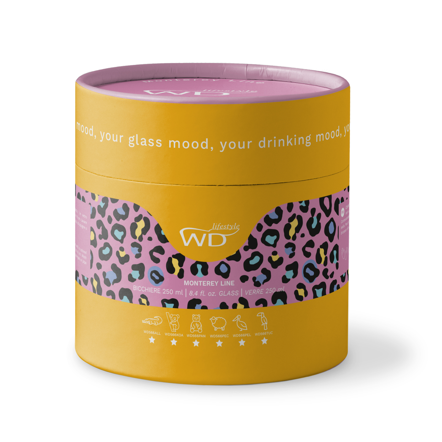 Bicchiere in vetro borosilicato. Capacità  250 ml. Decoro Geco. - wd566gec