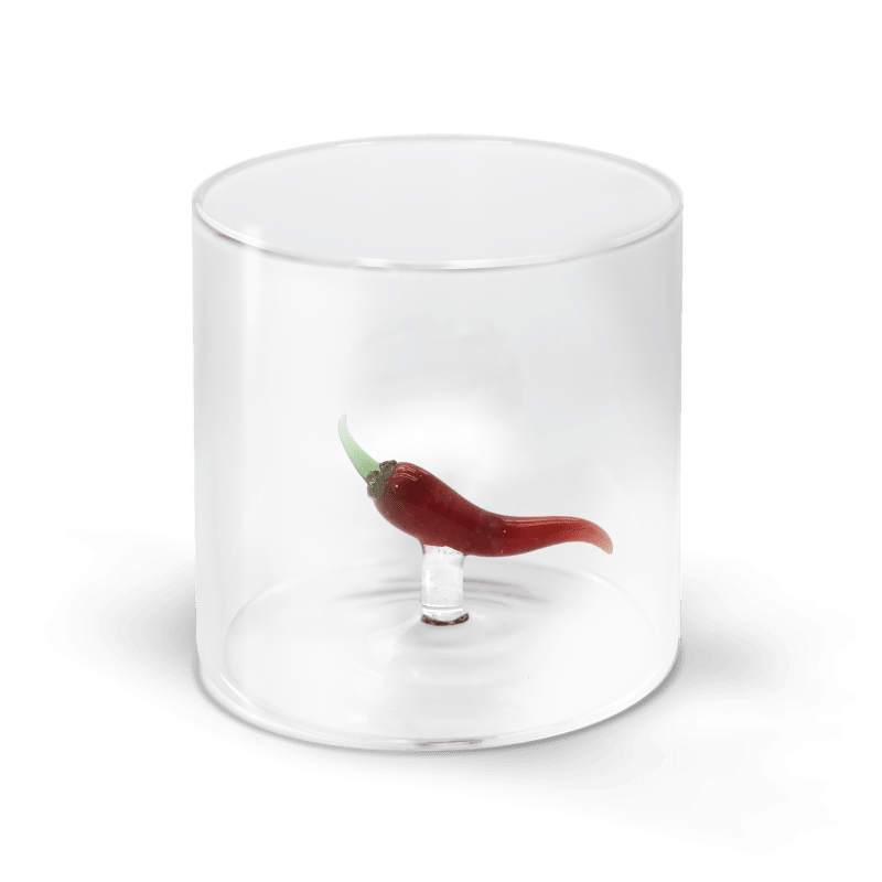 Bicchiere in vetro borosilicato. Capacità  250 ml. Decoro Peperoncino. - wd566pep