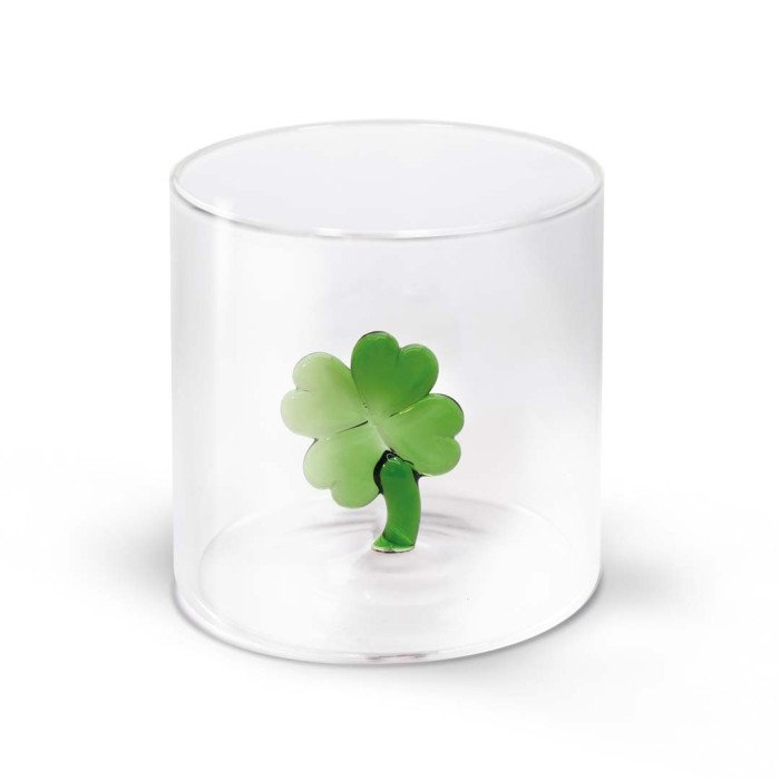 Bicchiere in vetro borosilicato. Capacità 250 ml. Decoro Quadrifoglio. - wd566qua