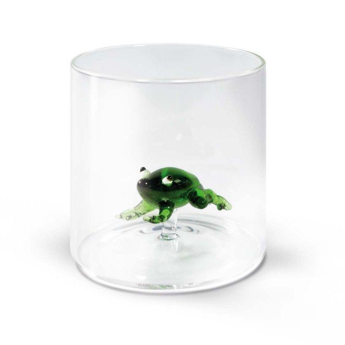 Bicchiere in vetro borosilicato. Capacità  250 ml. Decoro rana. - wd566ran