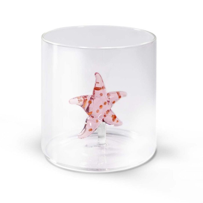 Bicchiere in vetro borosilicato. Capacità 250 ml. Decoro stella marina. - wd566ste