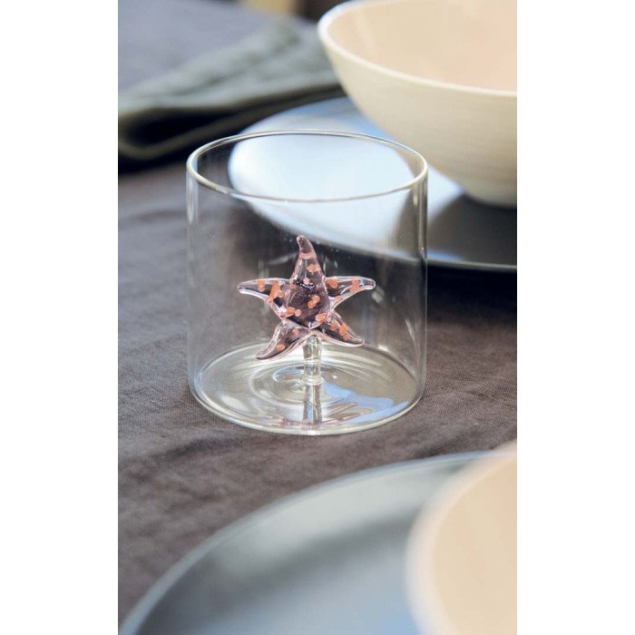 Bicchiere in vetro borosilicato. Capacità 250 ml. Decoro stella marina. - wd566ste