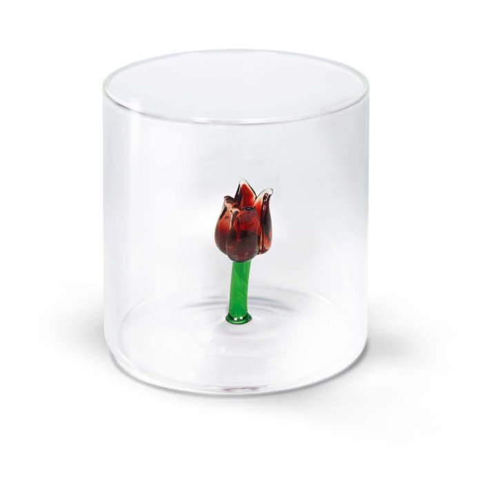 Bicchiere in vetro borosilicato. Capacità 250 ml. Decoro tulipano. - wd566tul
