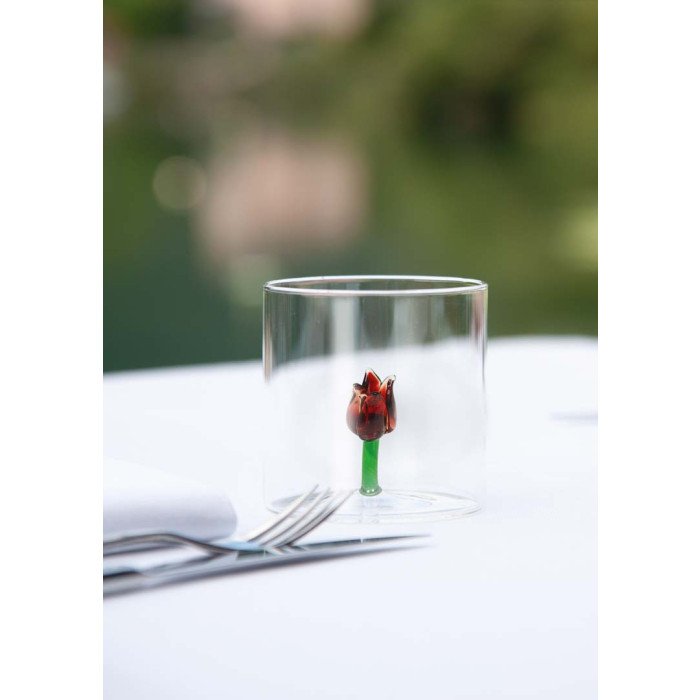 Bicchiere in vetro borosilicato. Capacità 250 ml. Decoro tulipano. - wd566tul