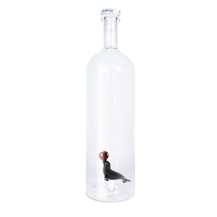 Bottiglia in vetro borosilicato con tappo. Capacità 1.2 L. Decoro Foca. - wd585foc