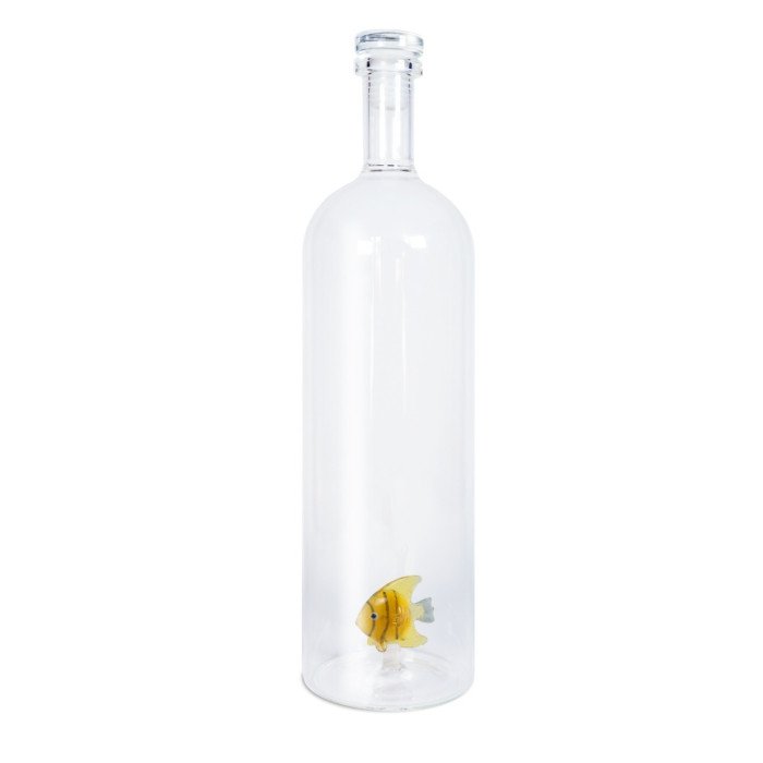 Bottiglia in vetro borosilicato con tappo.Capacità 1,2 L. Decoro Pesce tropicale oro. - wd585oro
