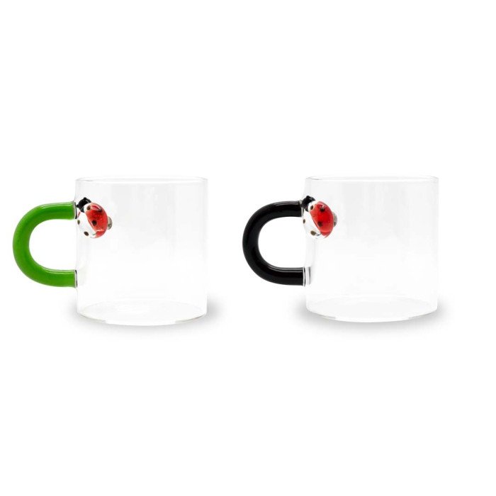 Set 2 tazzine da caffè in vetro borosilicato. Decoro Coccinella. - wd717coc