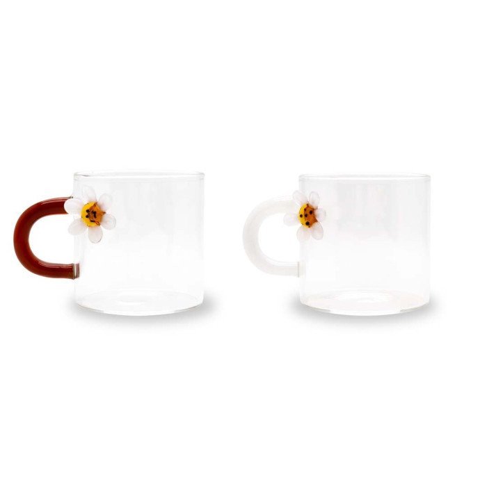 Set 2 tazzine da caffè in vetro borosilicato. Decoro Mergherita. - wd717mar