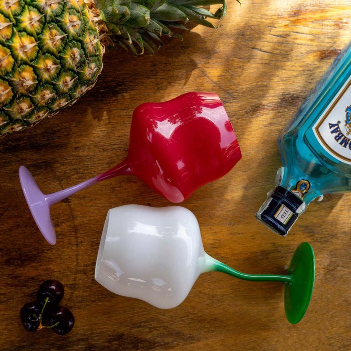 Set 2 calici cocktail. Capacità 450 ml. Colori Bianco e Verde, Rosa e Viola. - wd722a