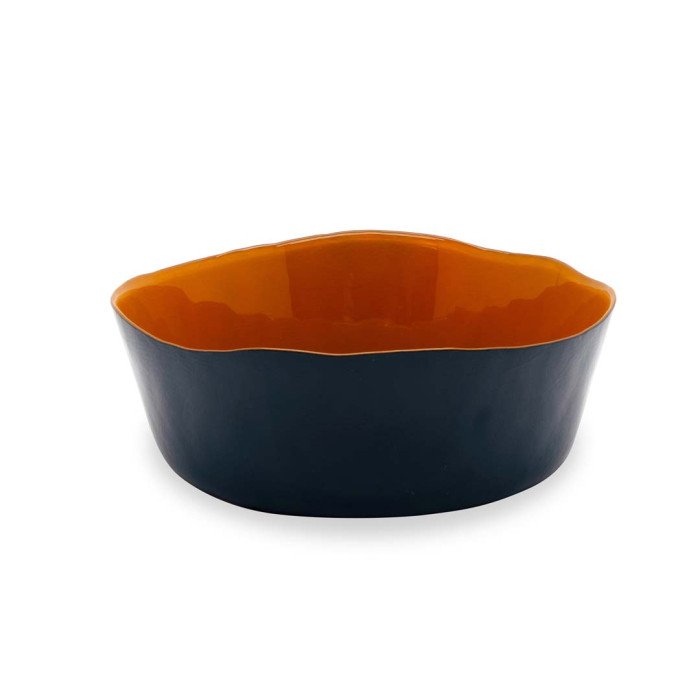 Insalatiera in vetro. Diametro 25 cm. Colore Arancione e Navy. - wd739ar