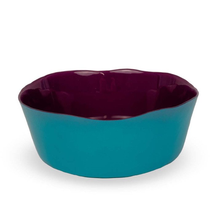 Insalatiera in vetro. Diametro 25 cm. Colore Borgogna e Azzurro. - wd739bo