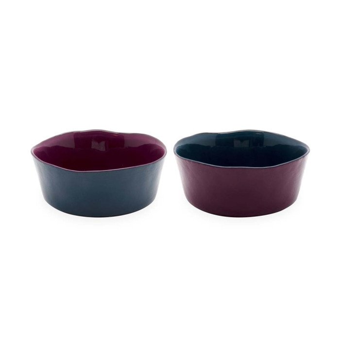 Set 2 coppette in vetro. Diametro 13 cm.Colore Borgogna e Navy. - wd740bo