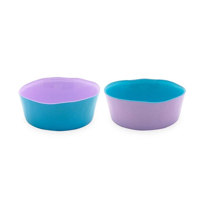 Set 2 coppette in vetro. Diametro 13 cm.Colore Turchese e Lilla. - wd740t