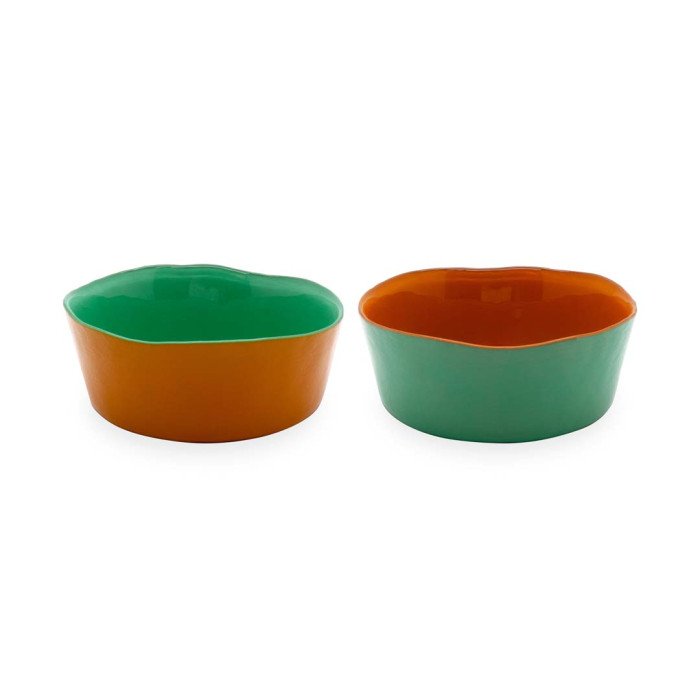 Set 2 coppette in vetro. Diametro 13 cm. Arancio  Verde - wd740v