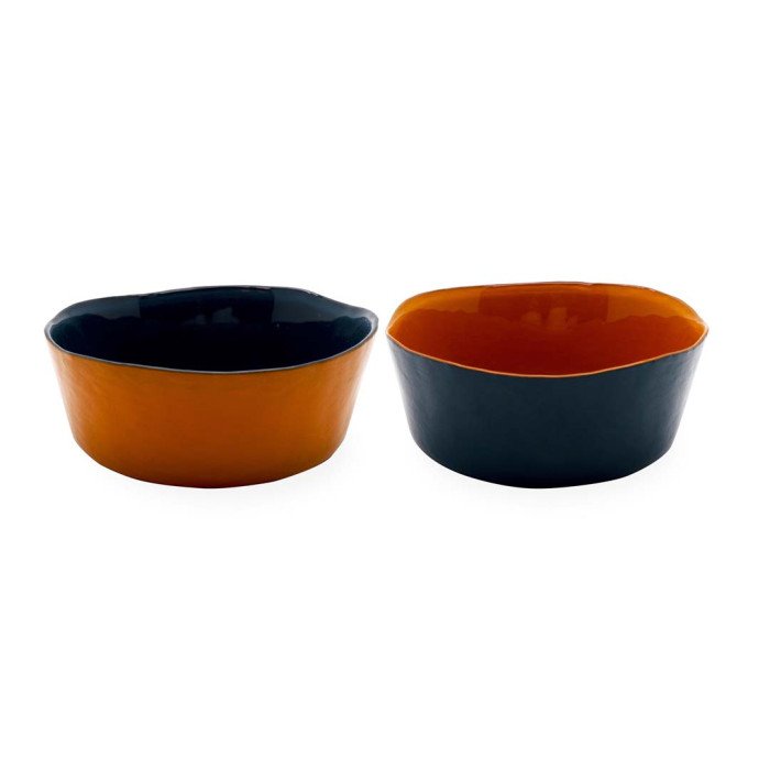 Set 2 ciotole in vetro. Diametro 16 cm. Colore Arancio e Navy. - wd741ar