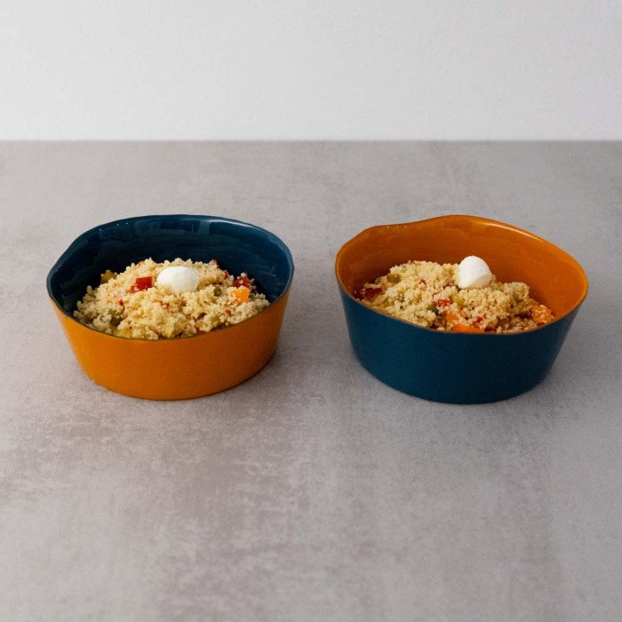Set 2 ciotole in vetro. Diametro 16 cm. Colore Arancio e Navy. - wd741ar