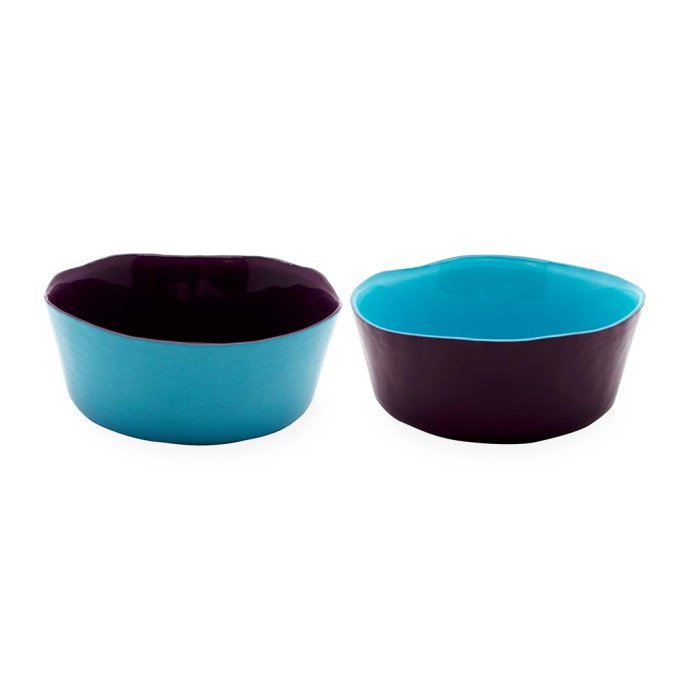 Set 2 ciotole in vetro. Diametro 16 cm.Colore Borgogna e Turchese. - wd741bo