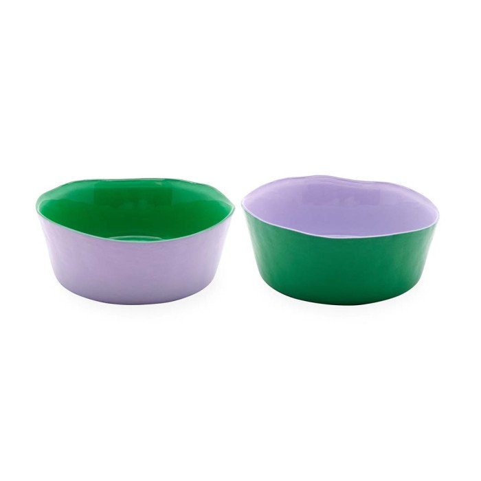 Set 2 ciotole in vetro. Diametro 16 cm.Colore Lilla e Verde. - wd741li