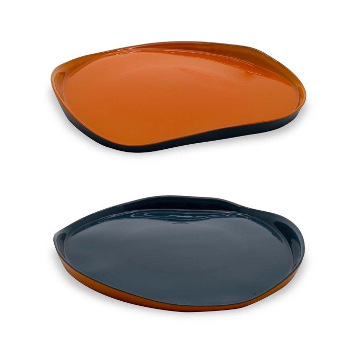 Set 2 piatti in vetro. Diametro 21 cm. Colore Arancio e Navy. - wd743ar