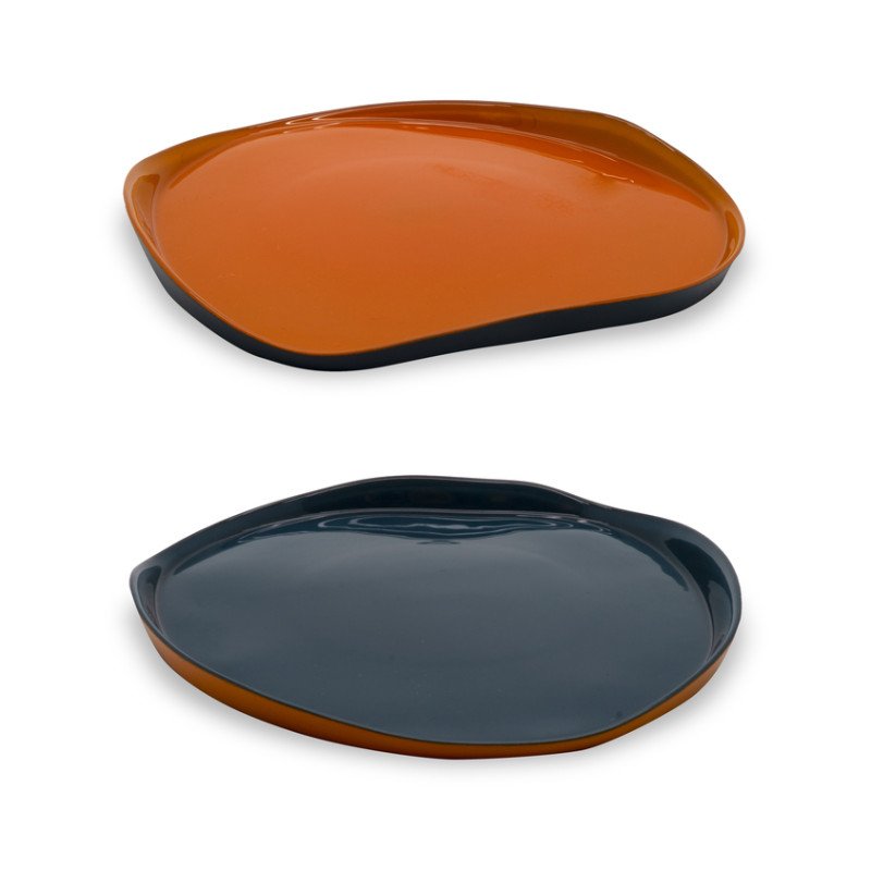 Set 2 piatti in vetro. Diametro 21 cm. Colore Arancio e Navy. - wd743ar