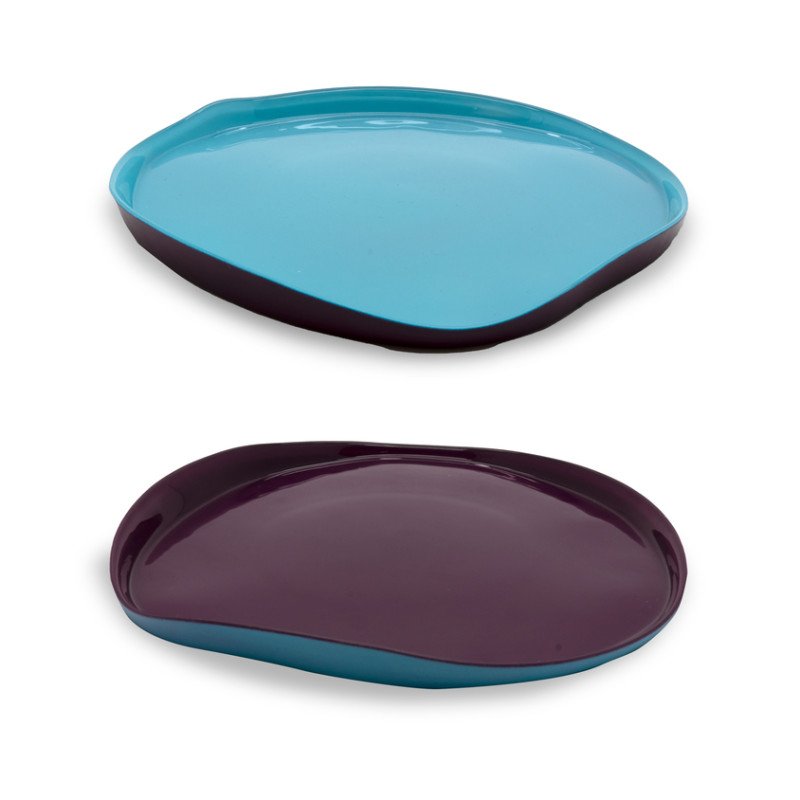 Set 2 piatti in vetro. Diametro 21 cm. Colore Turchese e Borgogna. - wd743t