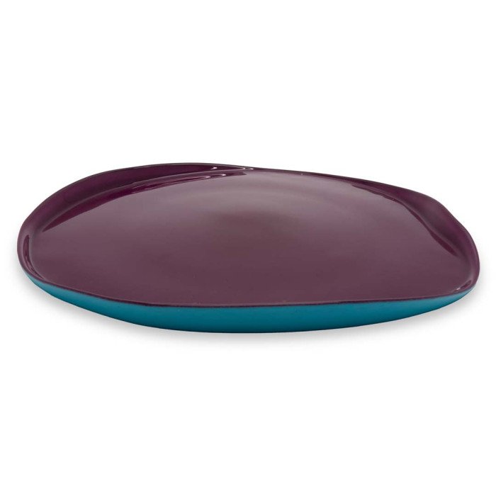 Piatto in vetro. Diametro 28 cm. Colore Borgogna e Turchese. - wd744bo